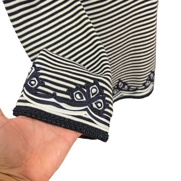 Tory Burch Knit Dress or Tunic V-Neck Long-Sleeve Black & White Striped Embroide - Picture 6 of 12